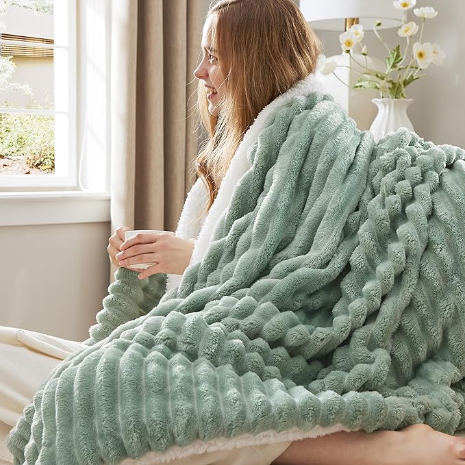Bedsure Sherpa Throw Blanket for Couch - Super Soft, Cozy Fleece Thick Warm Blanket for Winter, GentleSoft Plush & Fluffy Throw Gift for Women, Room Decor, Sage Green, 50x60 Inches