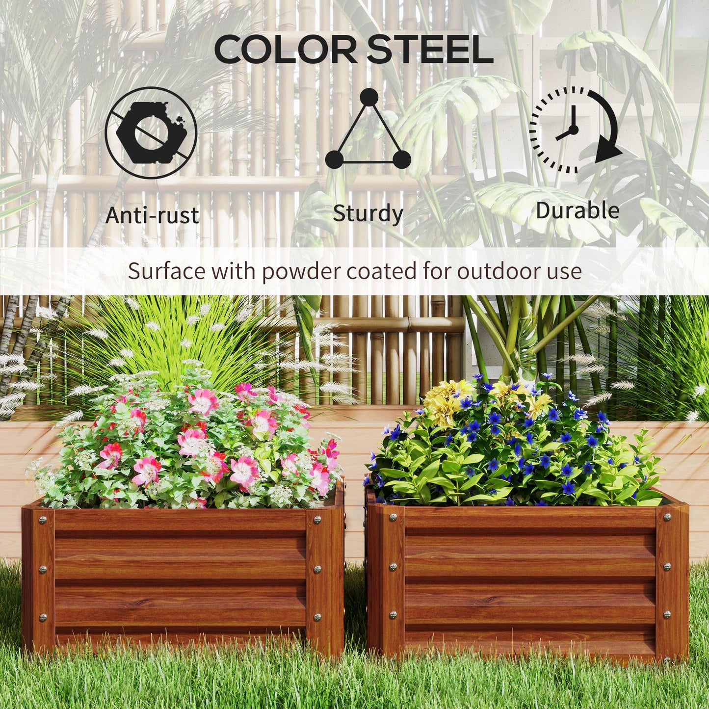 ZAVEROX 2-piece Brown Galvanized Metal Raised Garden Bed 23.5 x 23.5 x 12 inches Open-Bottom Planter Box Rust-Resistant Sturdy Outdoor use