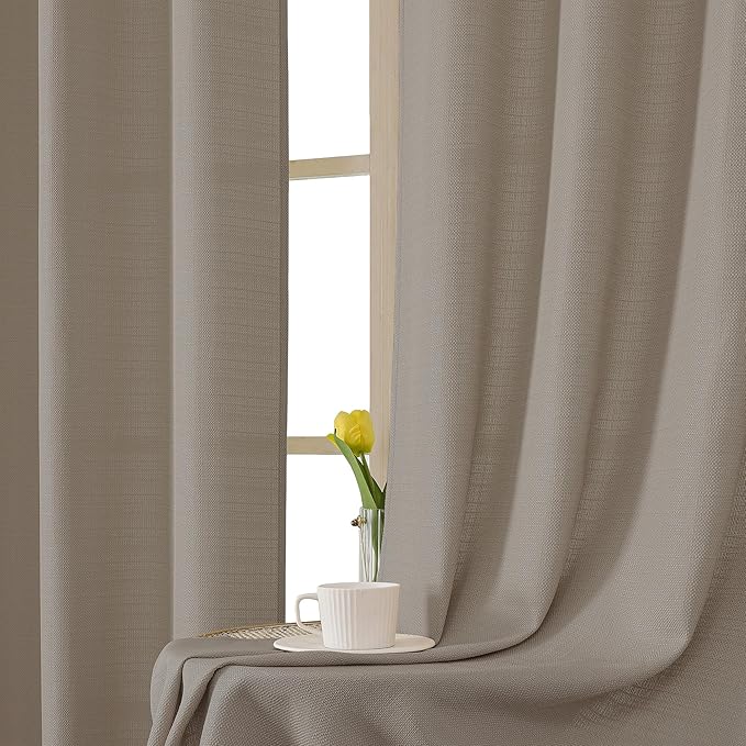 Chyhomenyc Stone Beige Curtains 72 Inch Length 2 Panels Set, Faux Linen Textured Semi Sheer Light Filtering Soft Airy Privacy Farmhouse Curtain Drapes for Living Room Bedroom, 40 Wx72 L Inches
