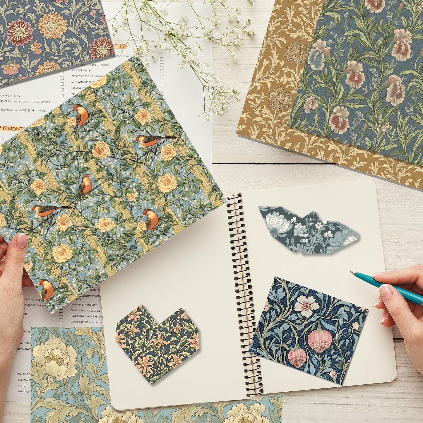 24 Sheets William Morris Pattern Paper 12'' x 12'' William Morris Floral Scrapbook Paper Vines and Flower Patterned Double-Sided Cardstock Pack for Scrapbooking Background DIY Card Making Origami