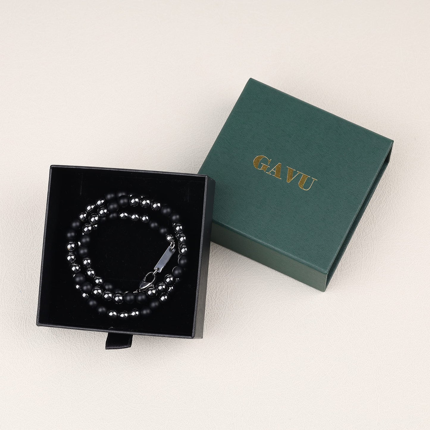 GAVU Hematite Matte Onyx Crystal Necklace for Men 24"