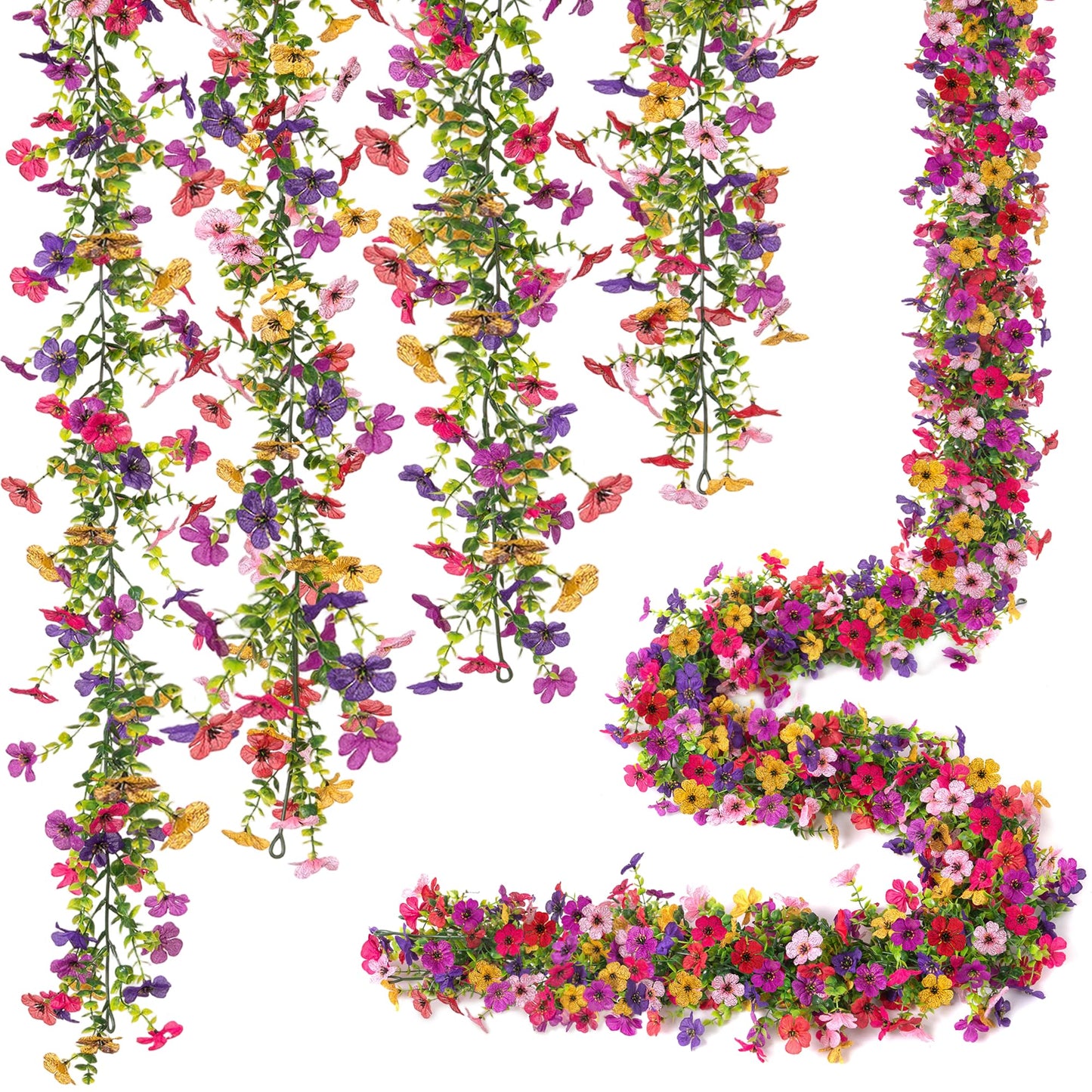 Ammyoo Artificial Flowers Garland Ivy, 4 Pack 5.9 FT Spring Summer Decor UV Resistant Fake Mums Floral Vine Silk Daisy Hanging Flower for Home Garden Wedding Decor Photo Booth Backdrop(Mix)