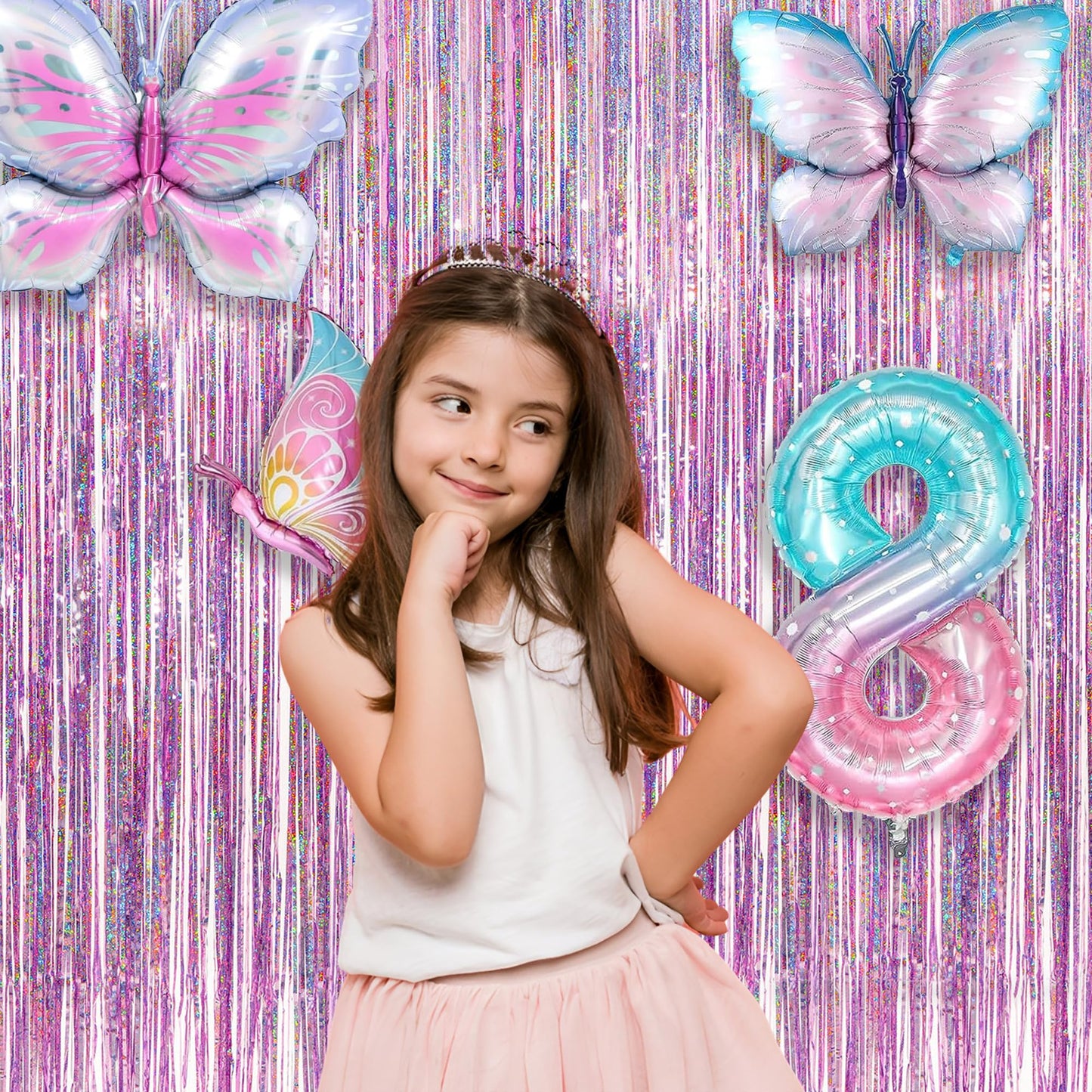 Pink Tinsel Curtain Party Backdrop - GREATRIL Foil Fringe Curtain Lilac Pink Party Streamers for Birthday Girl Themed Party Decorations - 2 Packs