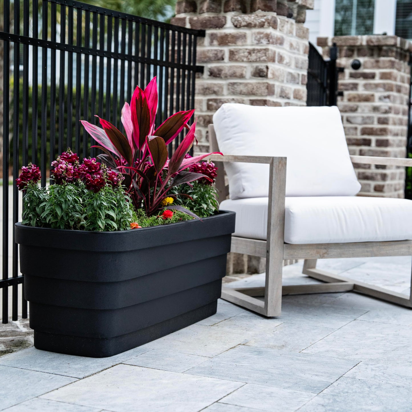 Step2 Wave Trough Planter, Large Planters for Outdoor Plants, Gardening and Flower Pot for Patio or Porch, Efficient Drainage, Durable Plastic, Black, 2-Pack