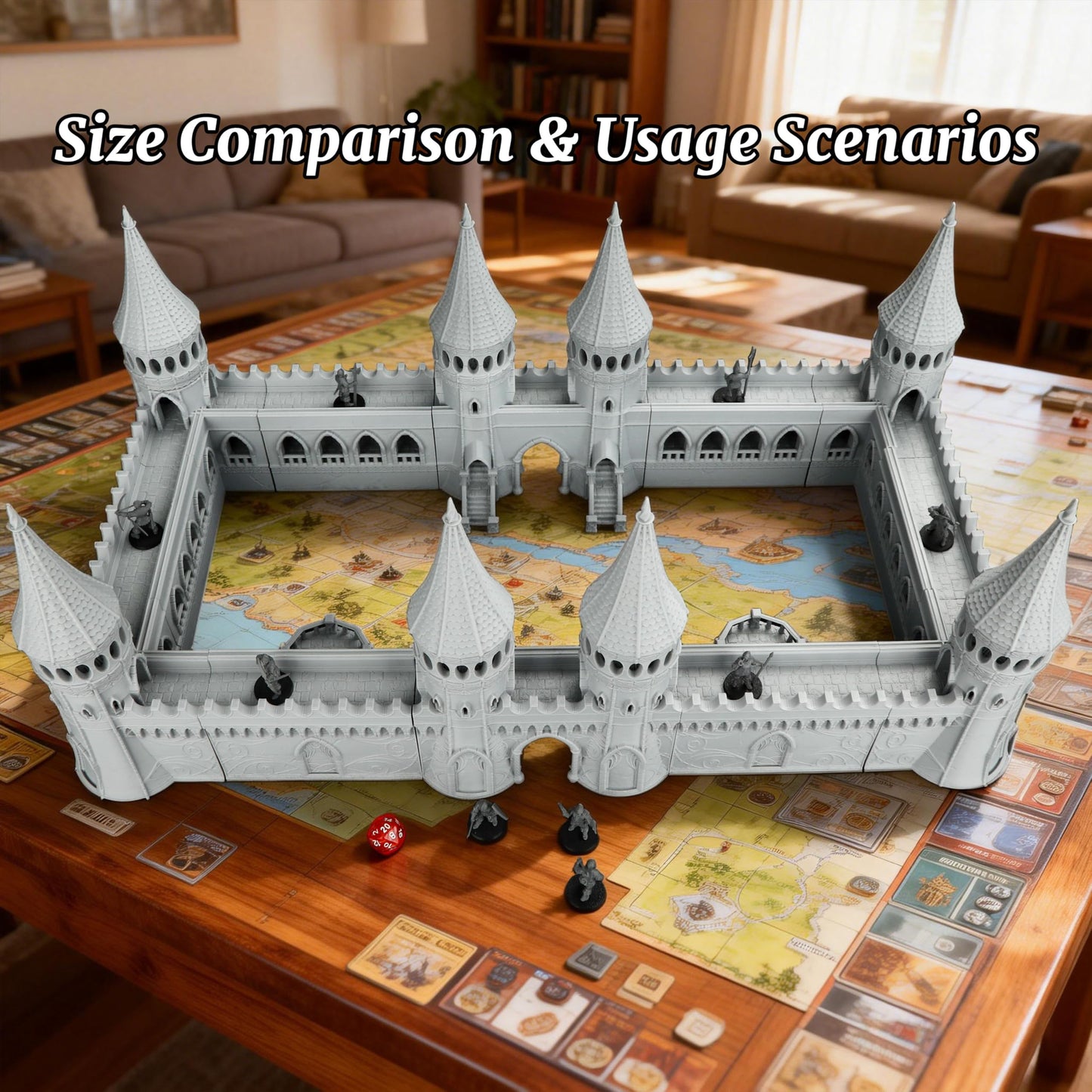 TTRPG Scenery Modular Epic Fortress - 25mm Scale Unpainted Dungeon Walls & Defense Towers, Massive RPG Terrain Set for Dungeon Masters & Wargame - City Walls Set (AF1104 A)