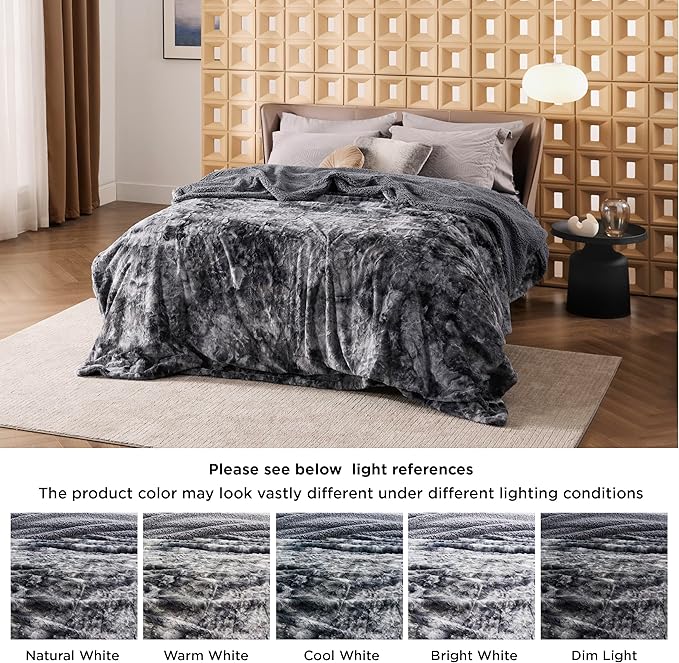 Bedsure Sherpa Blanket Queen Size - Soft, Fuzzy & Fluffy Faux Fur - Warm, Cozy Blanket for Couch, Sofa and Bed, Tie Dye Design, Grey, 90x90 Inches