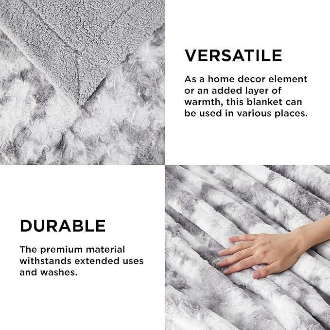 Bedsure Sherpa Blanket Twin Size - Soft, Fuzzy & Fluffy Faux Fur - Warm, Cozy Blanket for Couch, Sofa and Bed, Tie Dye Design, Light Grey, 60x80 Inches