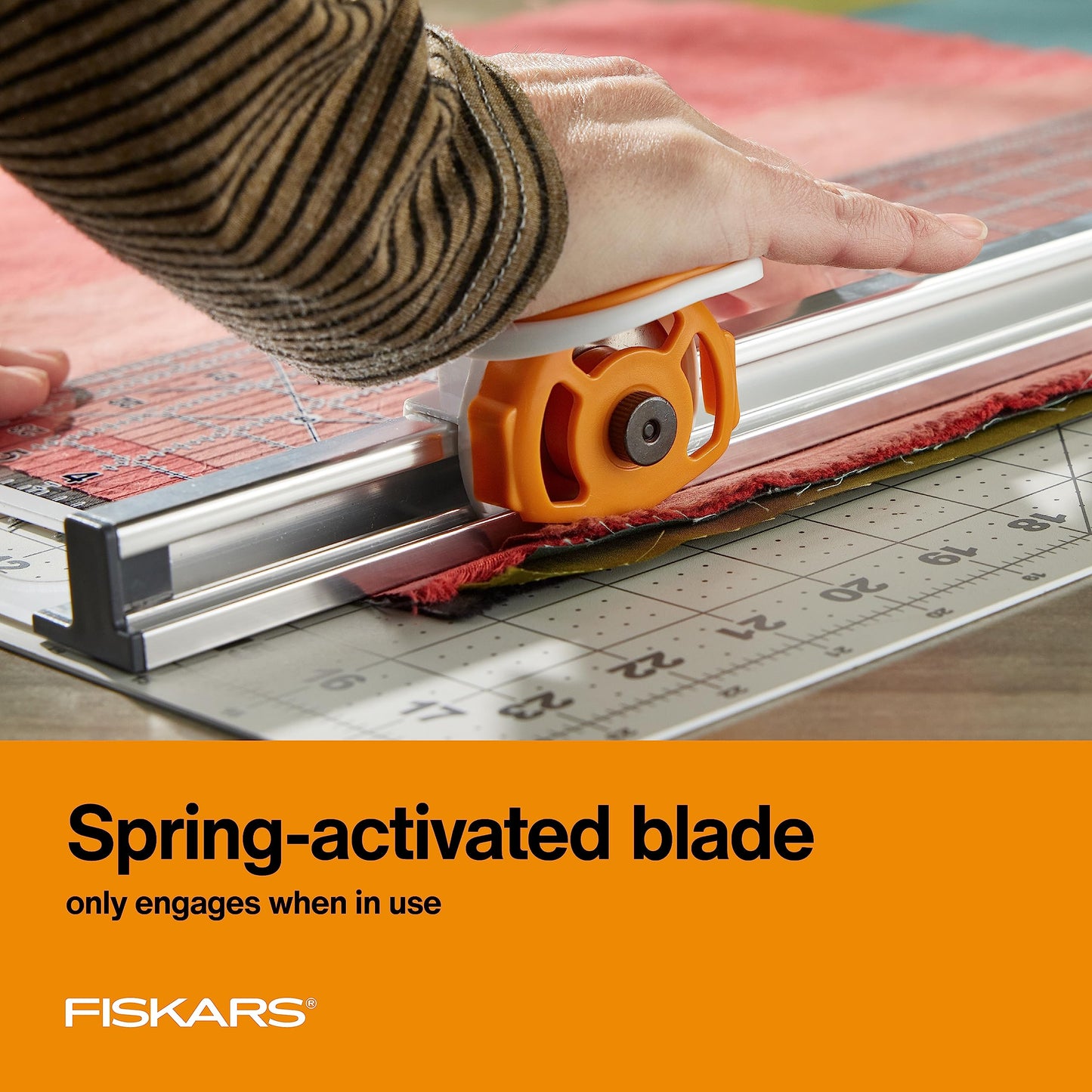 Fiskars Rotary Cutter and Ruler, Quilting Ruler, Rotary Cutter for Fabric, Built-In Measuring Grid & Spring-Action Blade, 24” x 6”, Gray/Clear
