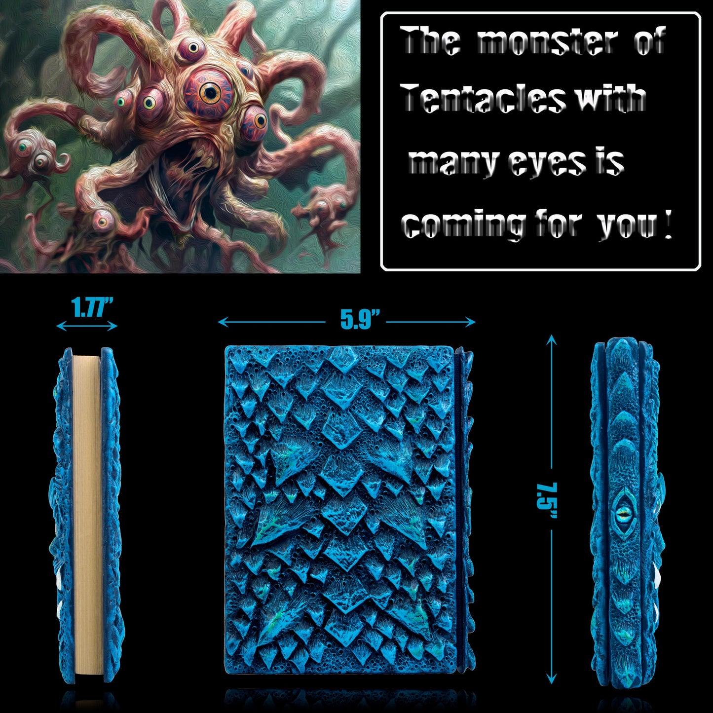 Handmade The Eye Devil of Tentacle Embossed Journal,Resin Engraving Notebook,Blank Paper,Hardcover Travel Diary for Writing,Sketchbook,Collection,Creative gifts,Decoration Diary for Man Woman A5 Size (4 colours) (Eyes Devil-Blue)