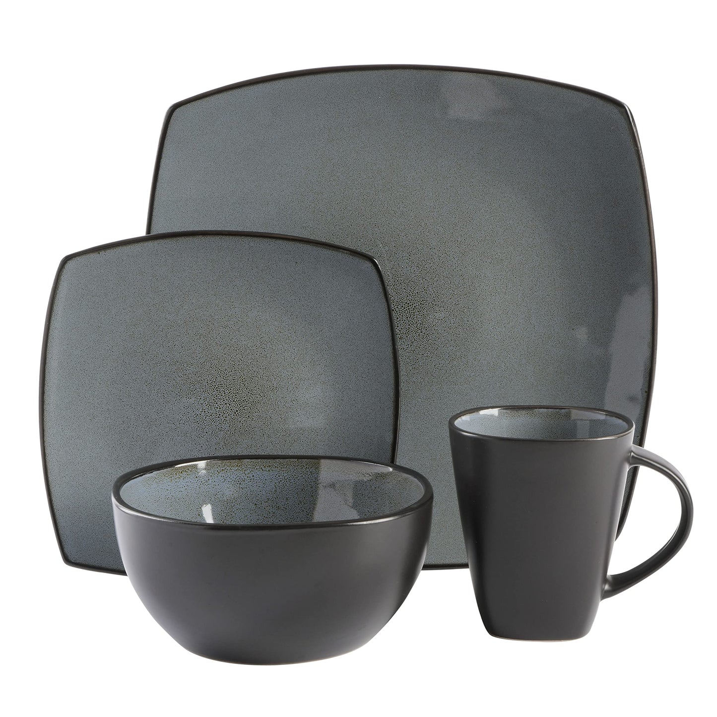 Gibson Elite Soho Lounge Square Reactive Glaze Stoneware Dinnerware Set, Service for 4 (16pc), Eclipse