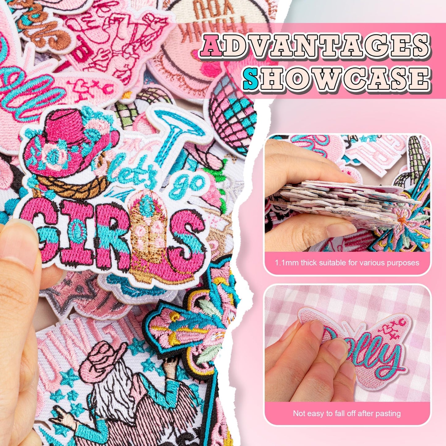 ZIFTY 36Pcs Iron on Patches for Clothes Hat Western Cowgirl Pink Embroidered Patches for Backpacks Applique Aesthetic Stuff Bulk for Clothing, Jackets, Jeans, Hats DIY Accessories