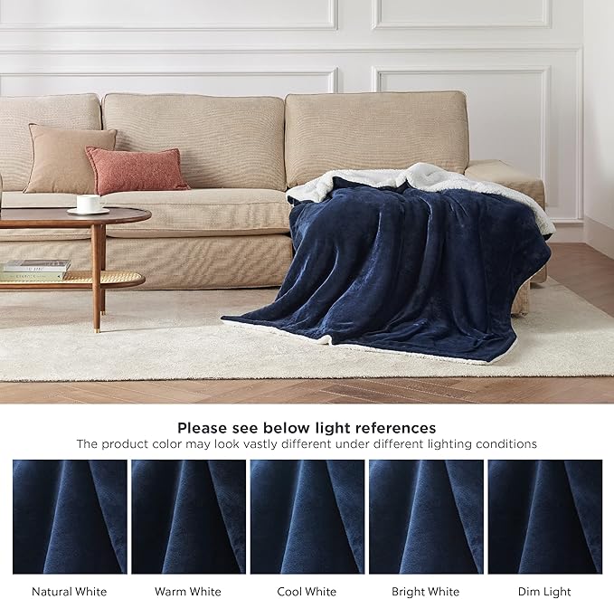 Bedsure Sherpa Fleece Throw Blanket Twin Size for Couch - Thick and Warm, Soft Fuzzy Plush Twin Blanket for Winter, Navy, 60x80 Inches