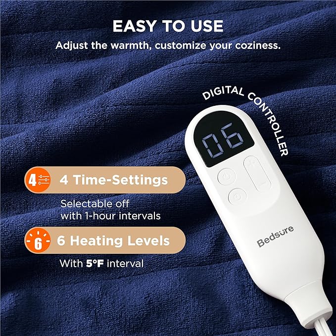 Bedsure Heated Blanket Electric Throw - Soft Flannel Electric Blanket, Heated Throw with 4 Time Settings & 6 Heat Settings, Warm Gift for Grandma (50x60 inches, Pageant Blue)