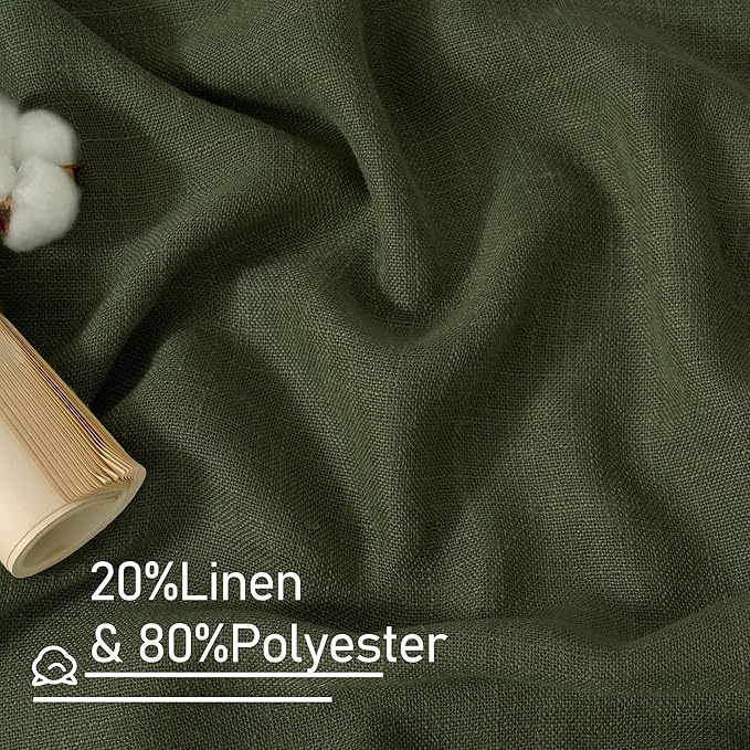 LAMIT Olive Green Linen Curtains for Living Room 84 inch Length 2 Panels, Light Filtering Semi Sheer Panels Back Tab and Rod Pocket Boho Christmas Drapes for Bedroom/Farmhouse, 38 x 84 Inch