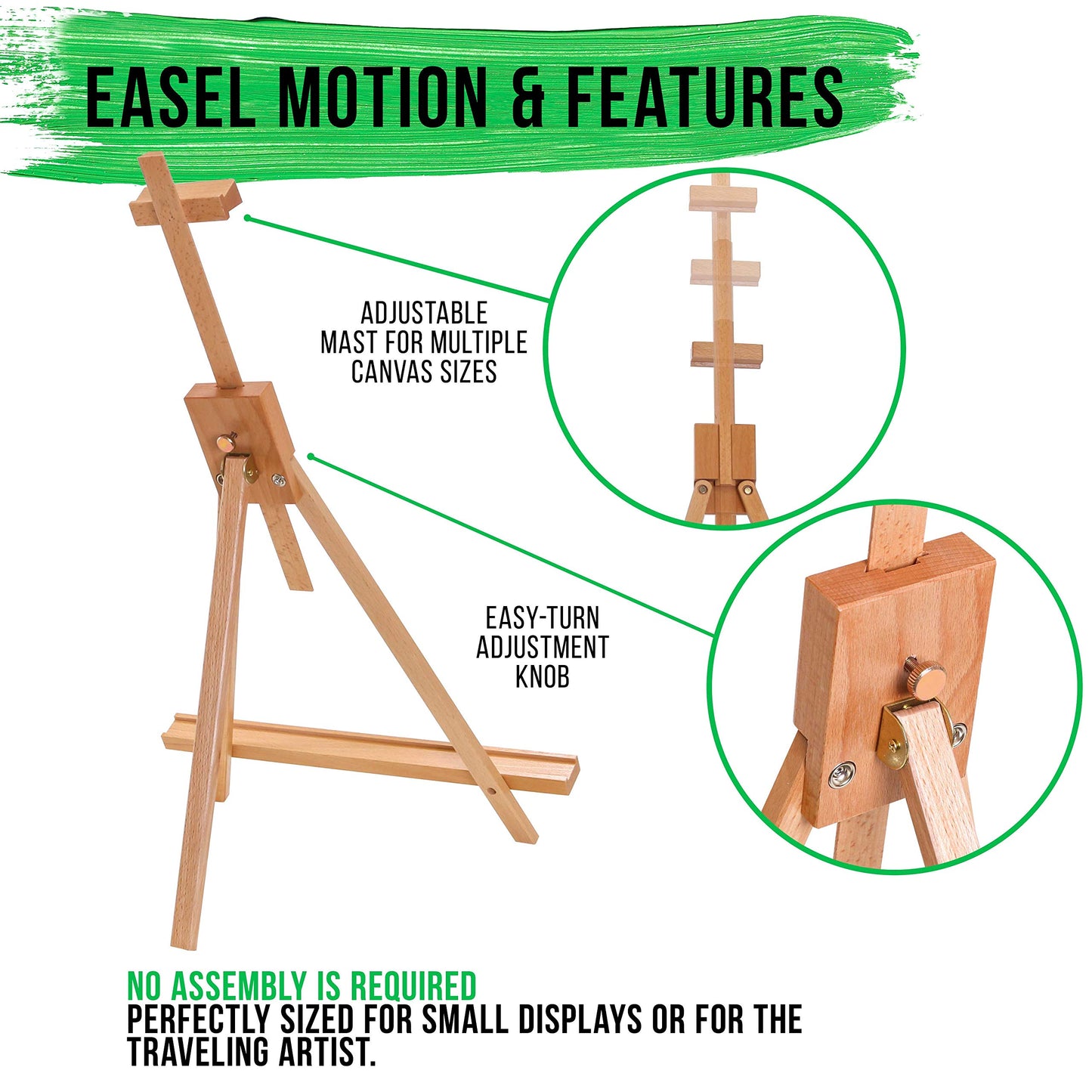 U.S. Art Supply 31" High Wood Studio Tabletop Easel - Adjustable Artist Tripod, Holds Up to 27" Canvas, Folding A-Frame Artist Display Stand - Table Top Easel for Painting