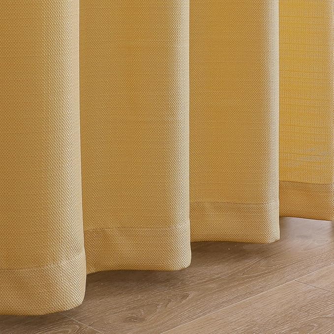 Chyhomenyc Gold Curtains 72 Inch Length 2 Panels Set, Faux Linen Textured Light Filtering Soft Airy Privacy Farmhouse Curtain Drapes for Living Room Bedroom, 40 Wx72 L Inches