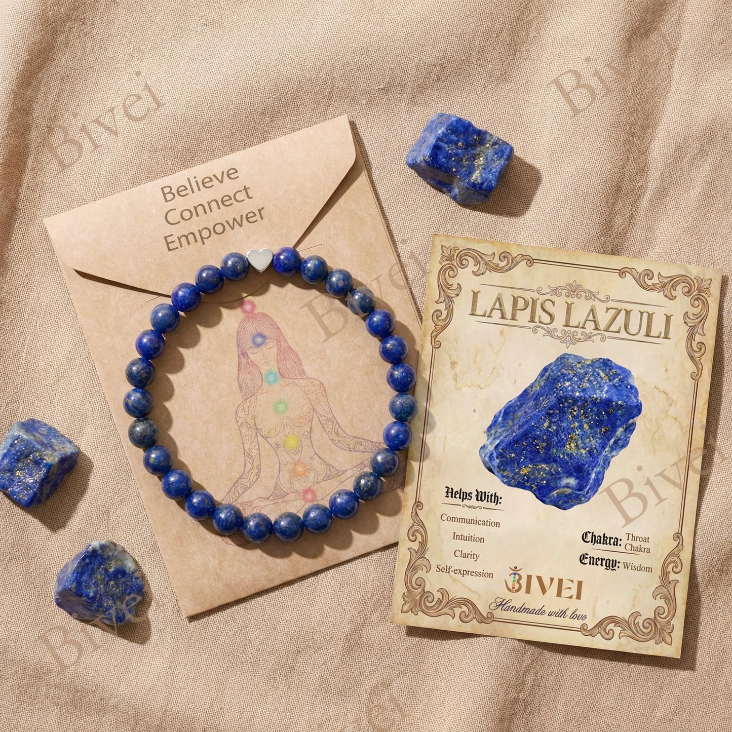 Bivei 6mm Lapis lazuli Crystal Stretch Bracelets for Women, Handmade Natural Stone Beaded Bracelet, Yoga Protection Jewelry Gift