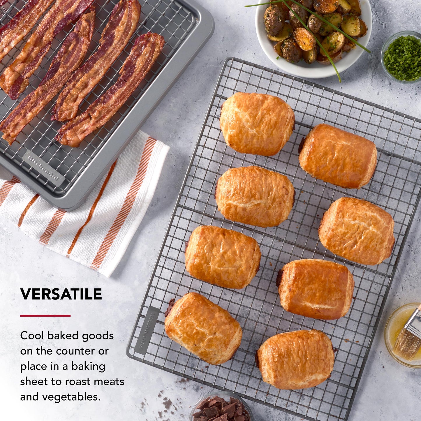 KitchenAid Nonstick Aluminized Steel Cooling Rack, Dishwasher Safe, Contour Silver, 13x18 Inch