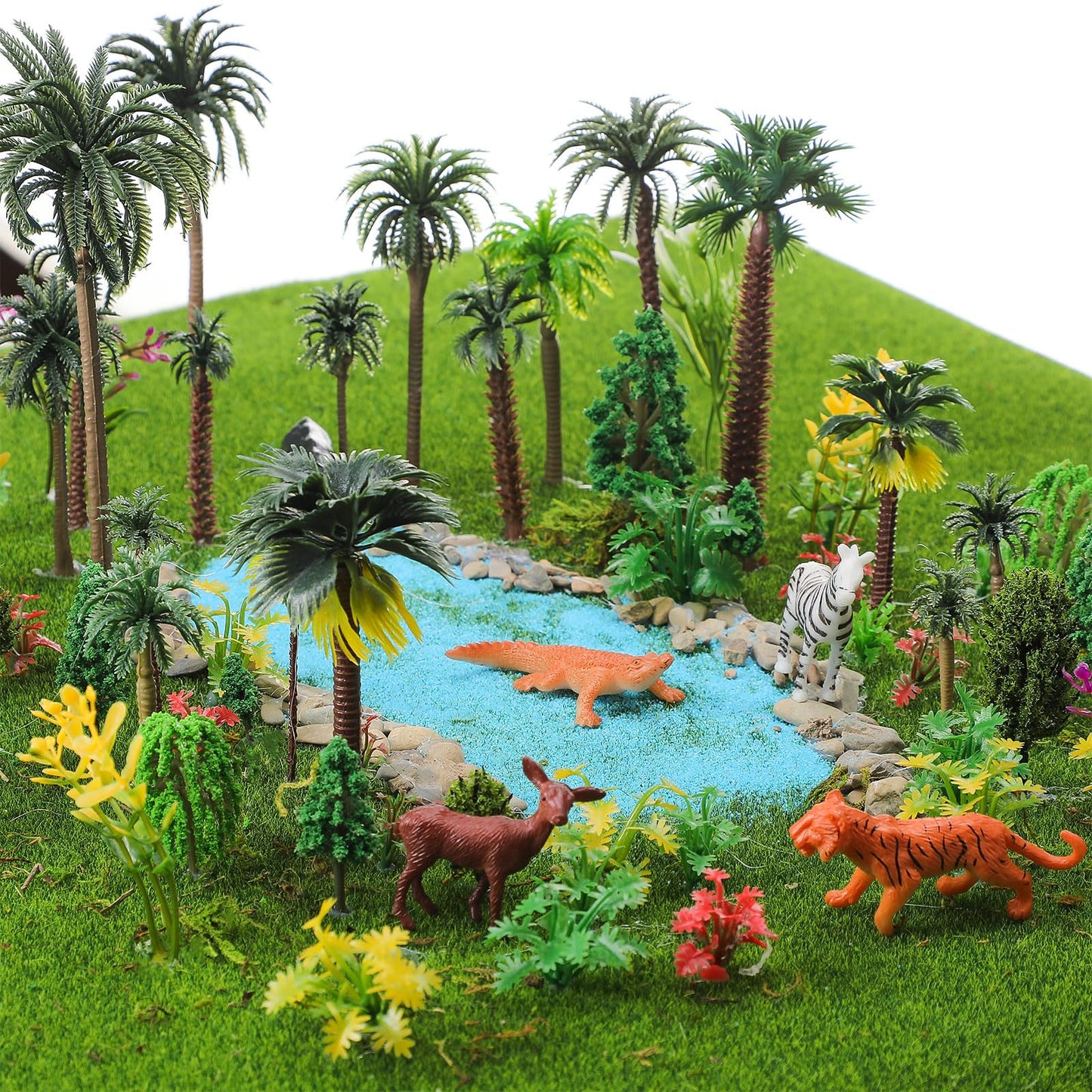 Sureio 130 Pcs Diorama Supplies Kit Include 121 Miniature Trees 1.2-7.48 Inch Mini Mixed Model Plastic Fake Architecture 9 Bags Scenery Basing Material Kit for Model Train Railroad Scenery DIY Craft