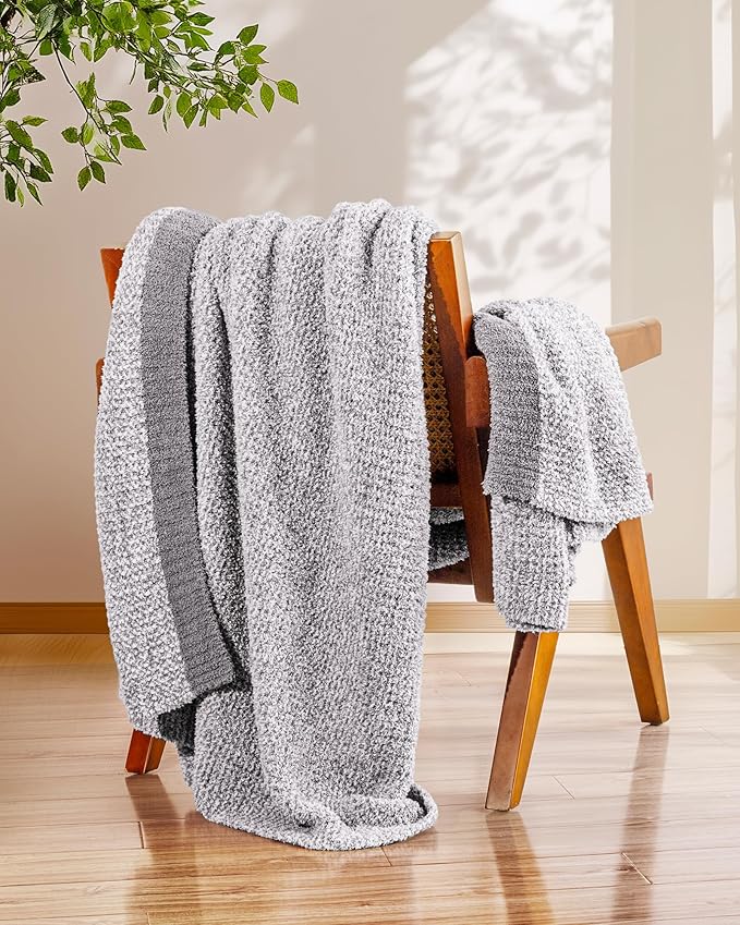 Super Soft Throw Blanket 50x60 Inches, Half-Side Plush Fuzzy Blanket for Couch, Sofa, Bed & Chair, Warm Cozy Lightweight Knit Blanket for Fall & Winter