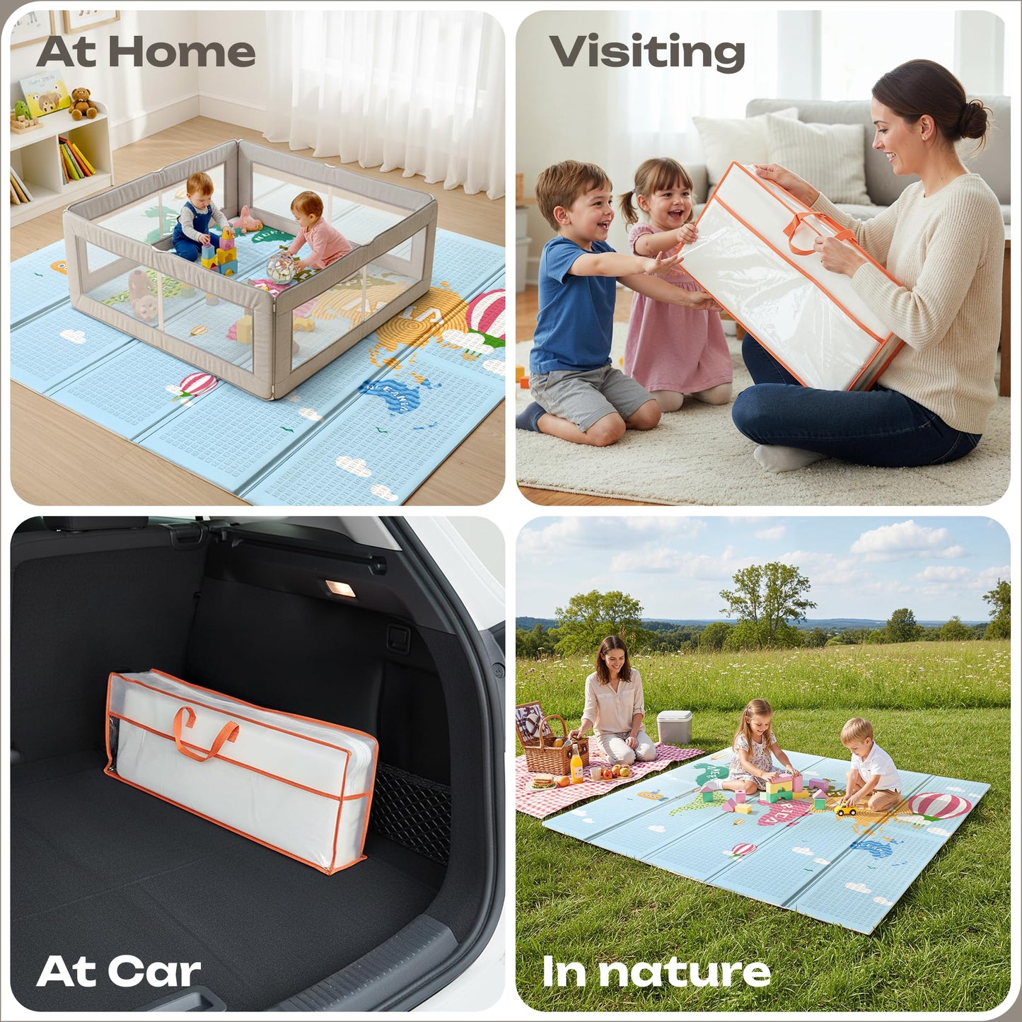 Baby Play Mat 79 x 71 Inch, Extra Large Foldable Play Mats for Babies and Toddlers, Foam Play Mat for Floor Travel Bag