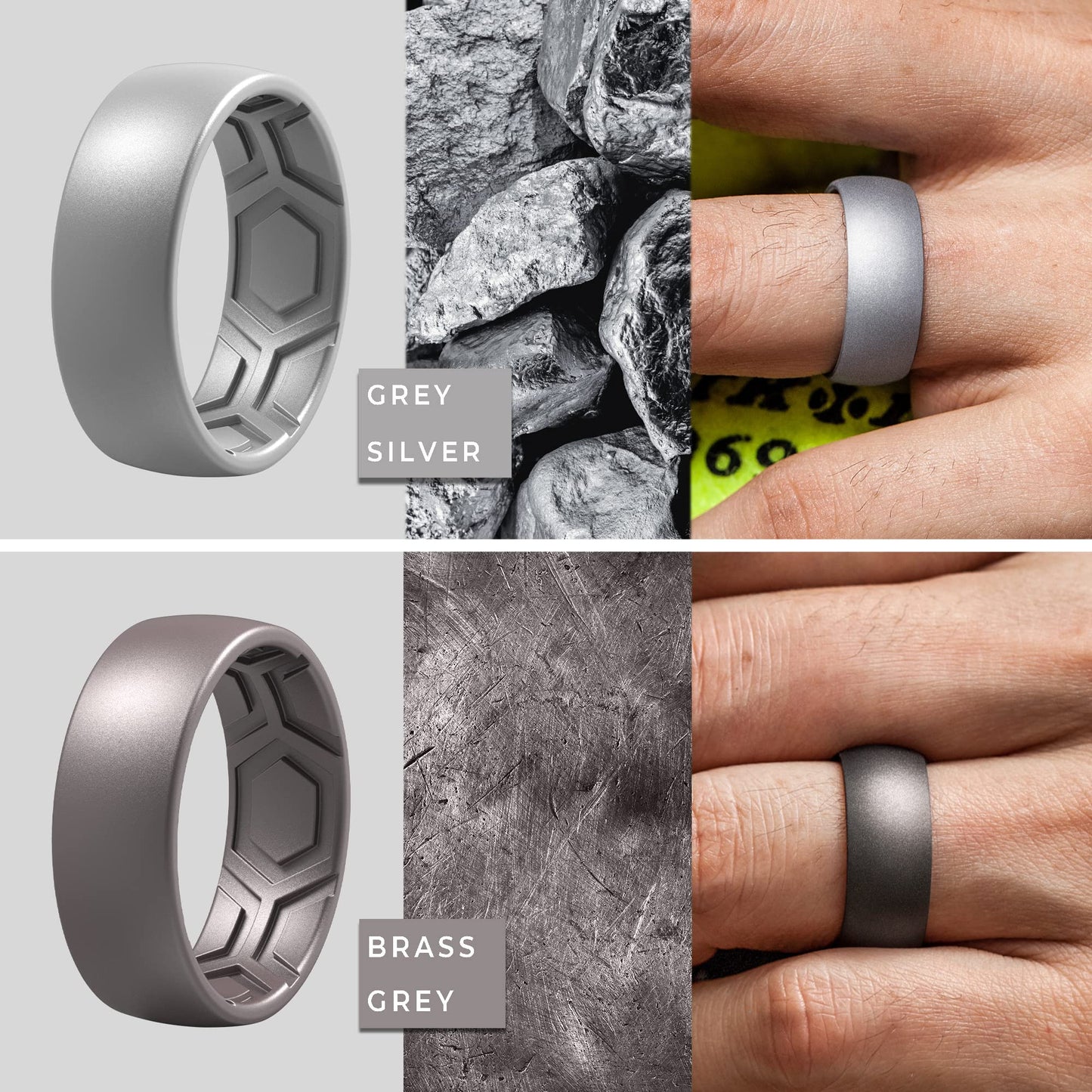 ThunderFit Men's Patterned Silicone Rings, 8mm Wide 2.2mm Thick Rubber Bands,Variety Multipack 1,4,7