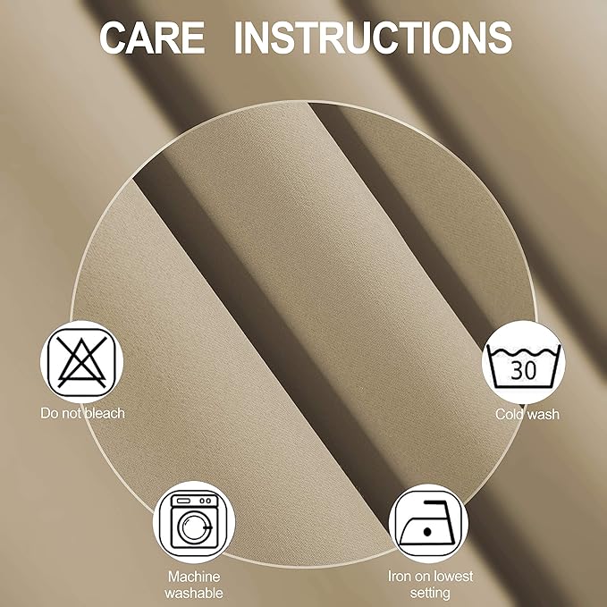 LEMOMO Beige Thermal Blackout Curtains/52 x 54 Inch/Set of 2 Panels Room Darkening Curtains for Bedroom