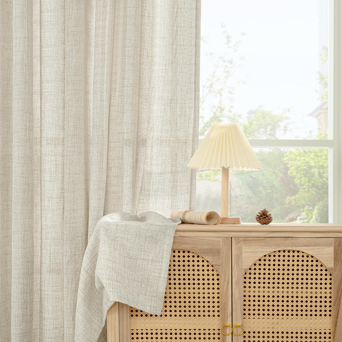 Linen Semi Sheer Curtains 38X84 Inch Length for Living Room (2 Count)