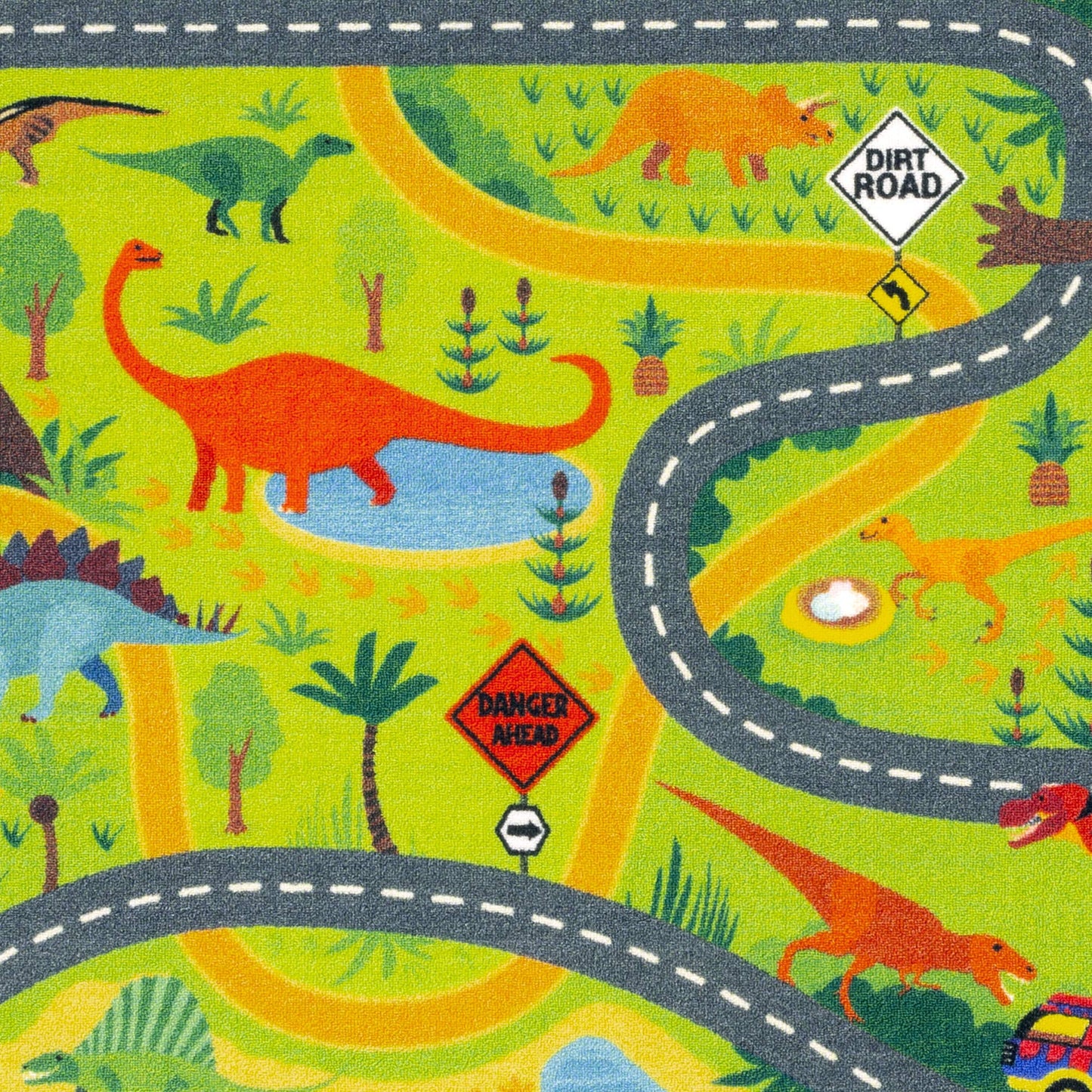 KC Cubs: Educational Rug: Dinosaur World Safari Road Map - 8x10' Playmat - Interactive Play, Activity Area Carpet, Bedroom-Classroom, Baby-Toddler-Kid
