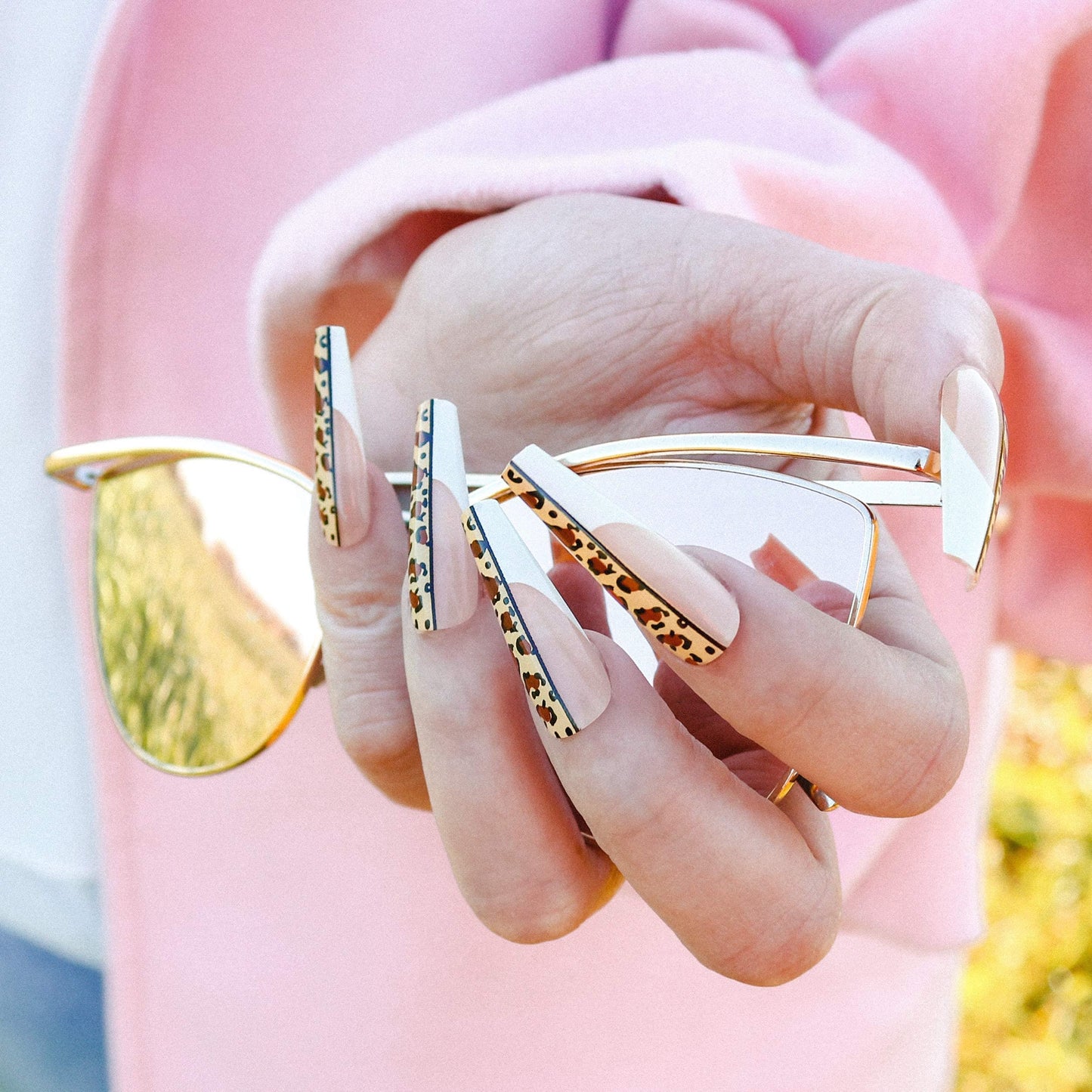 Allkem Leopard Print Ballerina Press on Nails | Glossy Extra Long Coffin| 10 sizes - 20 pcs Nail kit with Glue