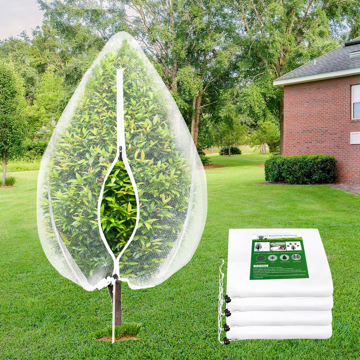 4PCS Fruit Tree Netting with Drawstring and Zipper, 3.93 * 4.92ft Blueberry Bush Netting Cover, Insect Netting for Garden, Garden Fruit Nets Protection from Anti Birds, Bugs