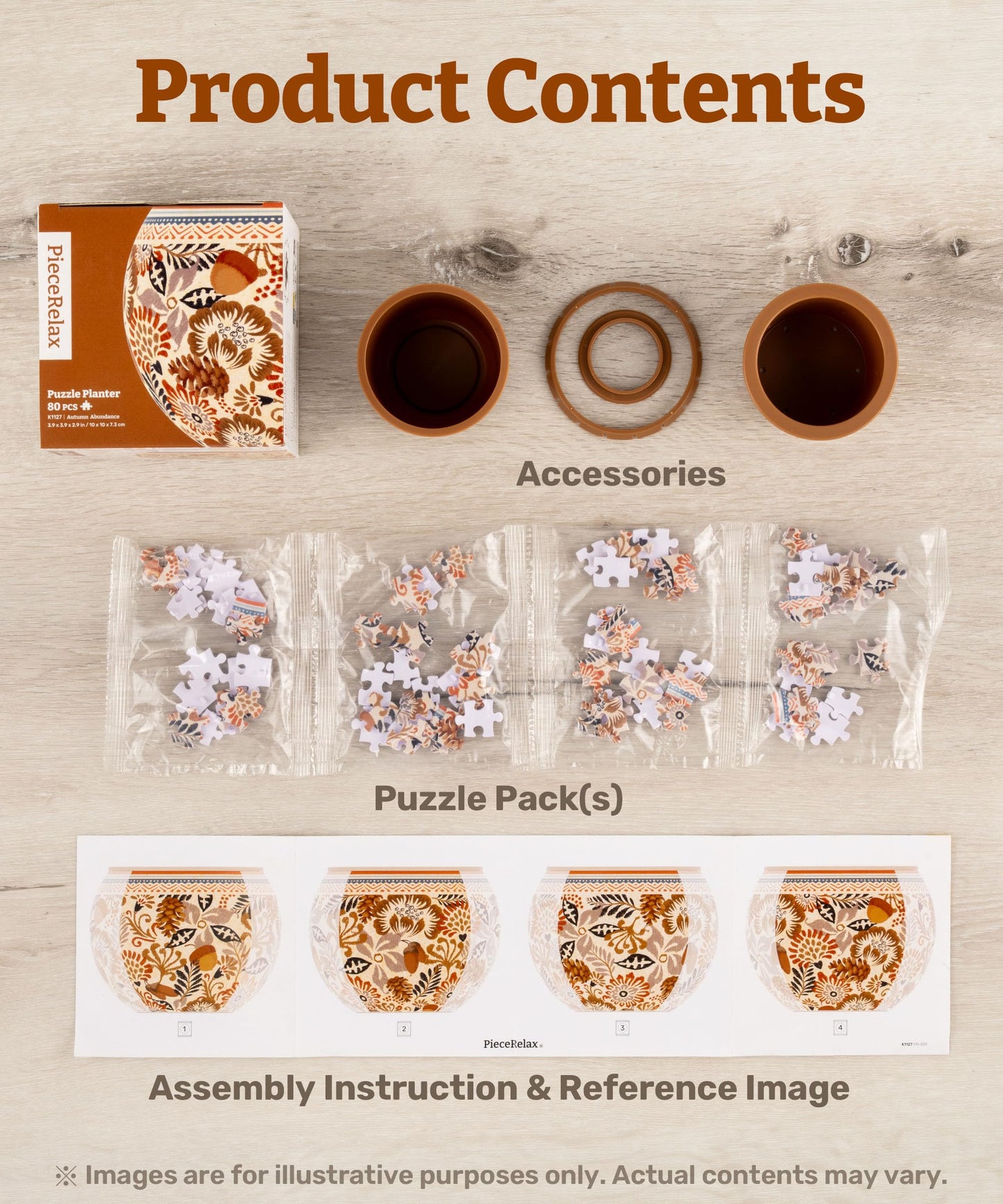 PieceRelax 3D Puzzle Planter - Retro Tiles - Danish Folklore Style, for Mom, Home Decor Flower Pots for Indoor Cactus, Succulents Pots [K1104]