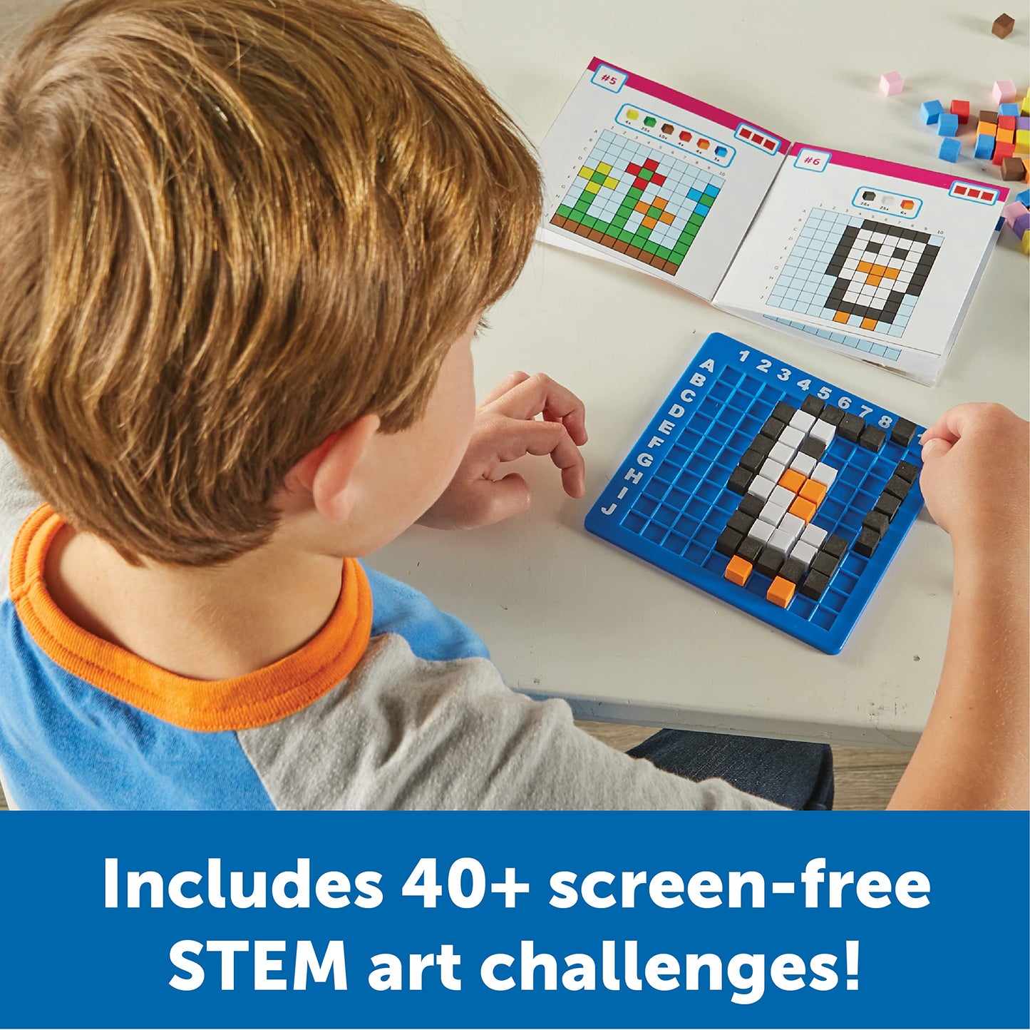 Learning Resources STEM Explorers Pixel Art Challenge - Science Kits & STEM Activities for Kids, Pattern Blocks, Fine Motor Skills, Math Manipulatives, Sorting and Counting, Gifts for Boys and Girls