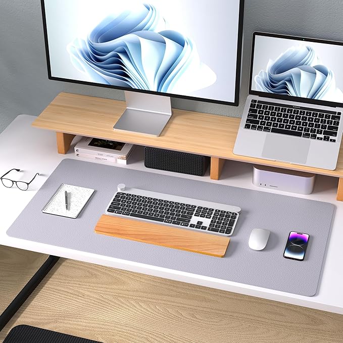 Aothia Large PU Leather Desk Pad Protector - Non-Slip Mouse Pad & Writing Mat for Office/Home, Waterproof, Easy to Clean (23.6" x 13.7", Smoky Lavender)