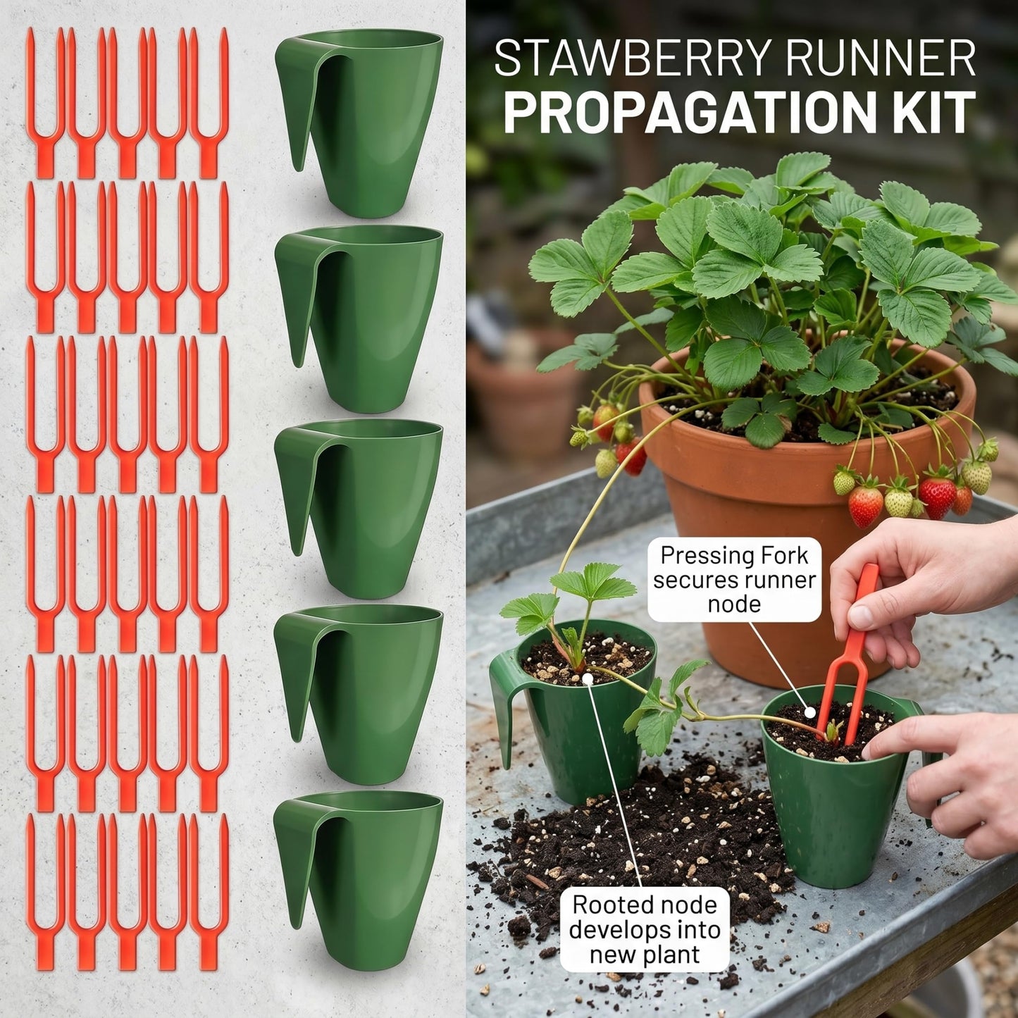 Neptuiby Propagation Cups, 20PCS Small Strawberry Propagation Cups with 50 Vine Press Forks Plastic Planter for Runner Rooting & Transplanting..