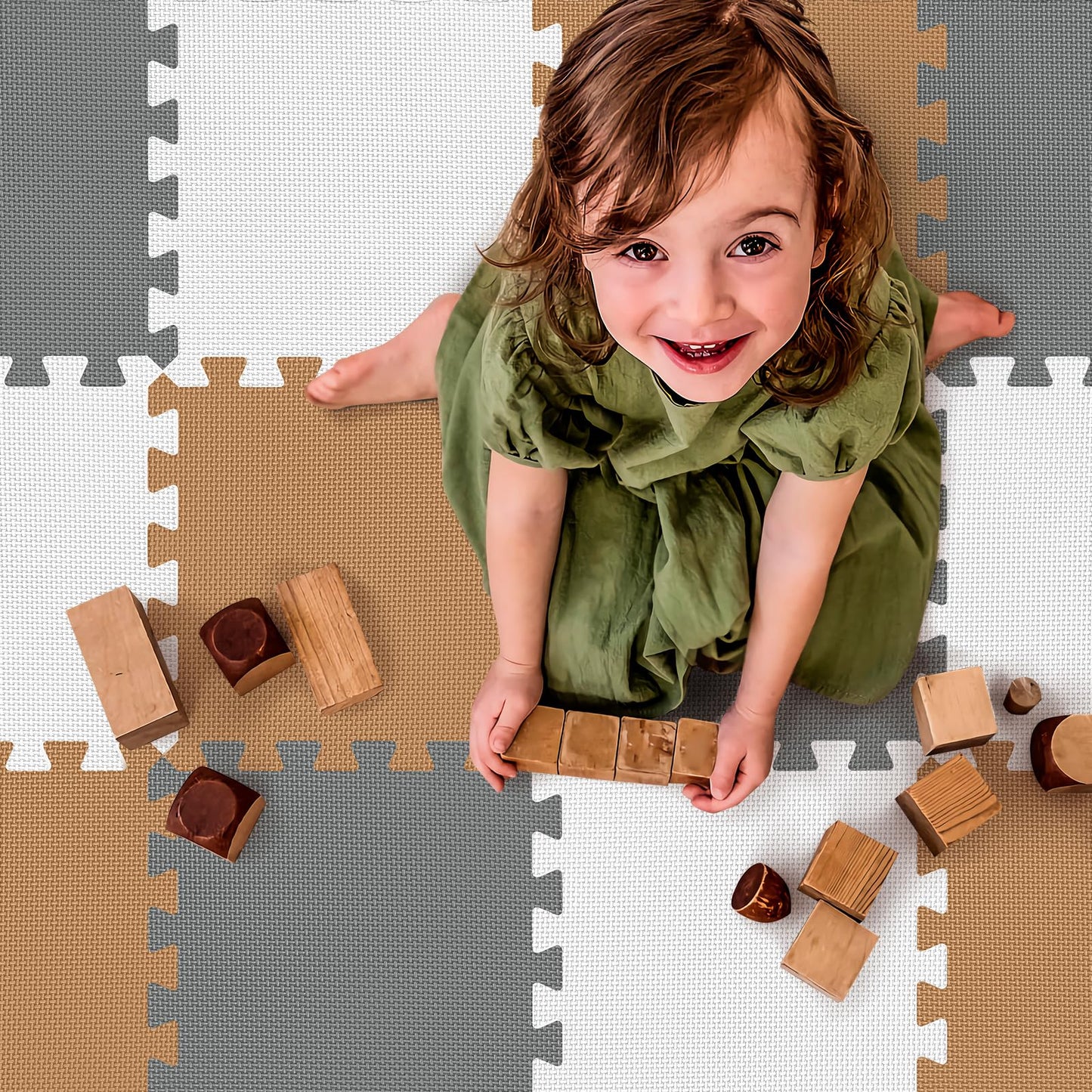 36Pcs Baby Play Mat for Floor, Foam Floor Tiles for Kids with Interlocking, Squares Foam Puzzle Carpet for Playroom,Crawling Rug for Babies 6-12 Months,Toddlers,11.8*11.8*0.6In Each,Grey White Brown