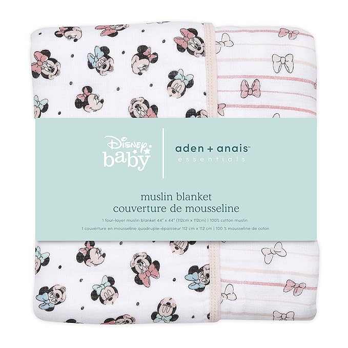 aden + anais Dream Blanket, Boutique Muslin Baby Blankets for Girls & Boys, Ideal Lightweight Newborn Nursery & Crib Blanket, Unisex Toddler & Infant Bedding, Shower Gifts, Minnie Mouse Rainbows