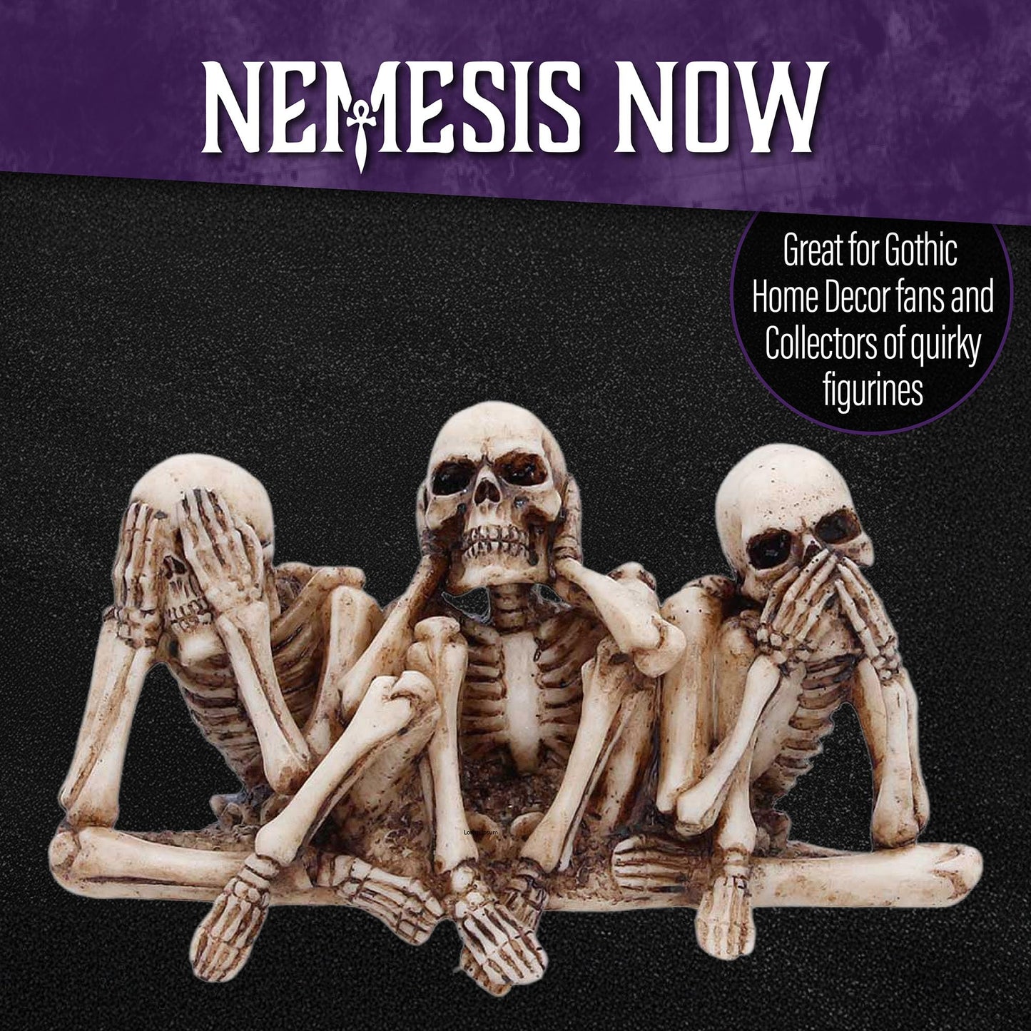 Nemesis Now Three Wise Corpse Figurines 7.3cm – Gothic Skeleton Home Decor, See Hear Speak No Evil, Hand Painted Resin Statue, Gifts for Collectors