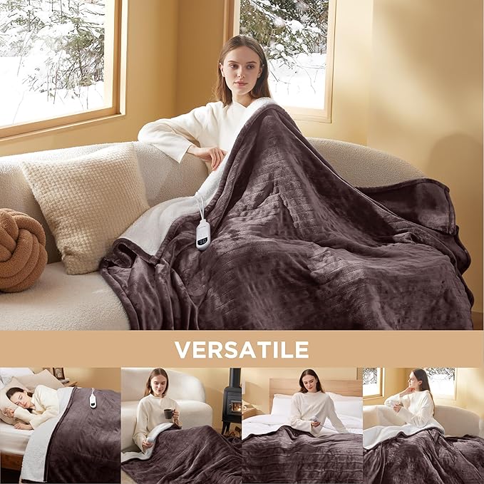 Bedsure Heated Blanket Electric Throw - Soft Flannel Electric Blanket, Heated Throw with 4 Time Settings & 6 Heat Settings, Warm Gift for Grandma (50x60 inches, Brown)