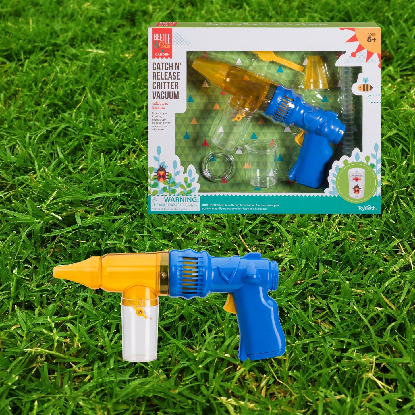 Beetle & Bee Bug Vacuum Toy Set for Kids - Insect Catching Kit with Toy Bug Gun, Tweezers, Magnifying Tube & Nozzles - Fun Bug Collection Kit for Backyard Exploration, Ages 5+
