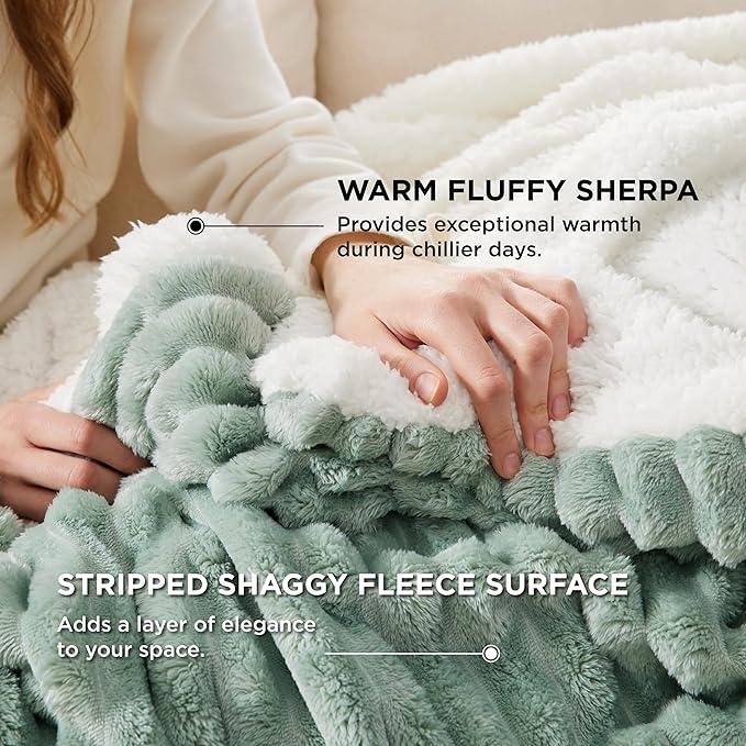Bedsure Sherpa Throw Blanket for Couch - Super Soft, Cozy Fleece Thick Warm Blanket for Winter, GentleSoft Plush & Fluffy Throw Gift for Women, Room Decor, Sage Green, 50x60 Inches