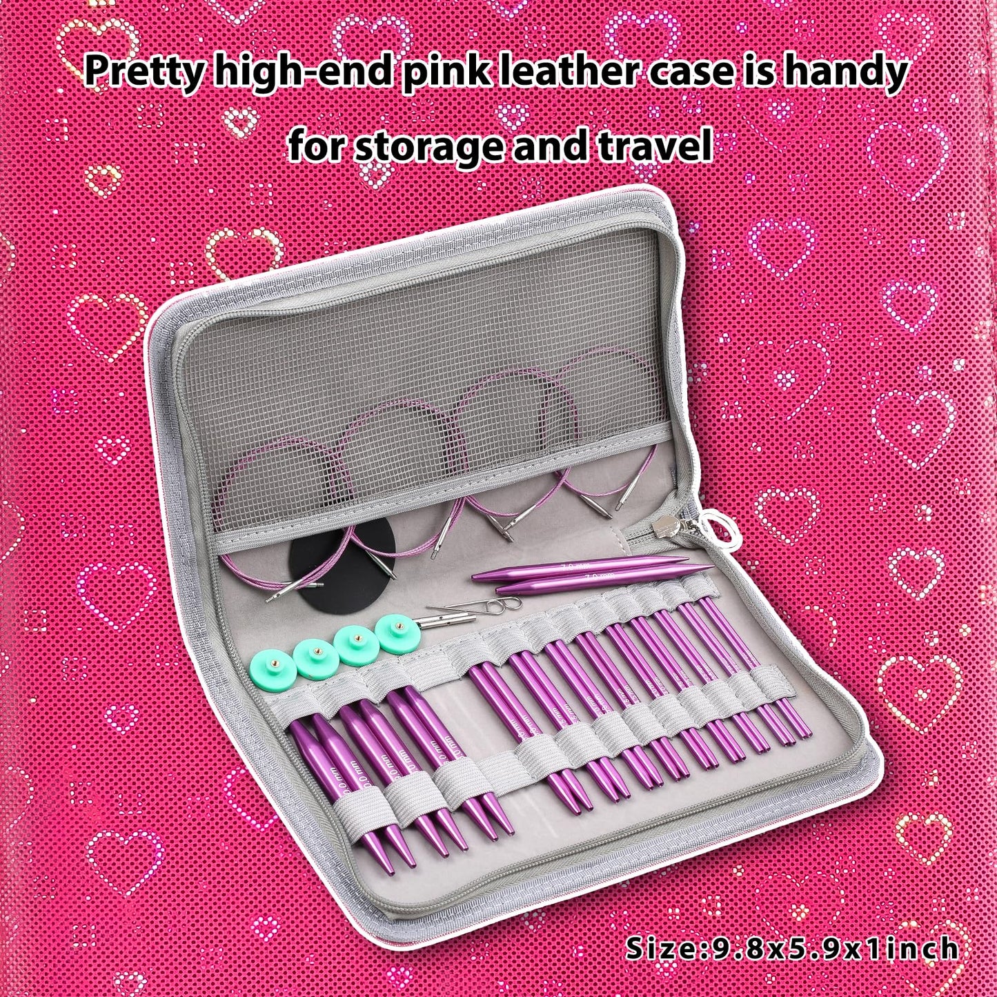 Guclud 4-Inch Interchangeable Circular Knitting Needles Set | US 2.5-15 (3.0-10.0mm) | 13-Pair of Metal Circular Needles | 4 Cables (16", 24", 32", and 40"), Accessories & Case