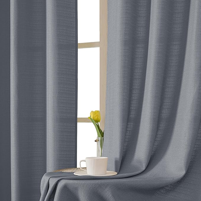 Chyhomenyc Dark Grey Curtains 72 Inch Length 2 Panels Set, Faux Linen Textured Semi Sheer Light Filtering Soft Airy Privacy Farmhouse Curtain Drapes for Living Room Bedroom, 40 Wx72 L Inches