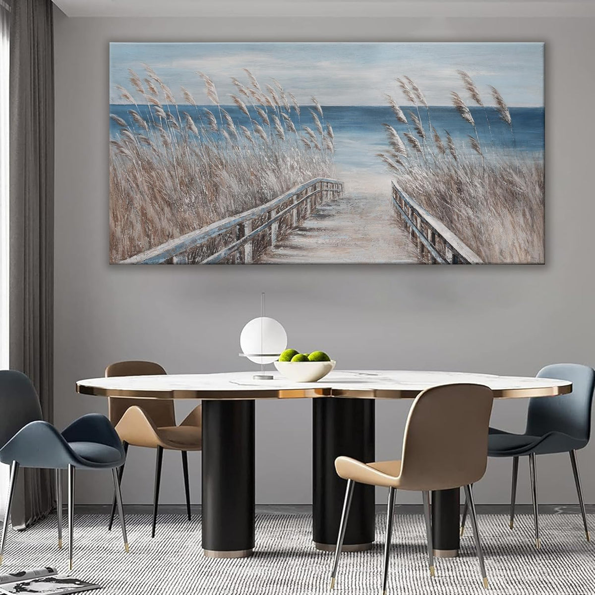 Canvas Wall Art Decor Large Modern Wall Art Decorations Blue Beach Coastal Artwork for Walls Textured Wall Art Prints Pictures Wall Decor Wall Art Bedroom 29"X58" For Room Living Room Office Wall Decor
