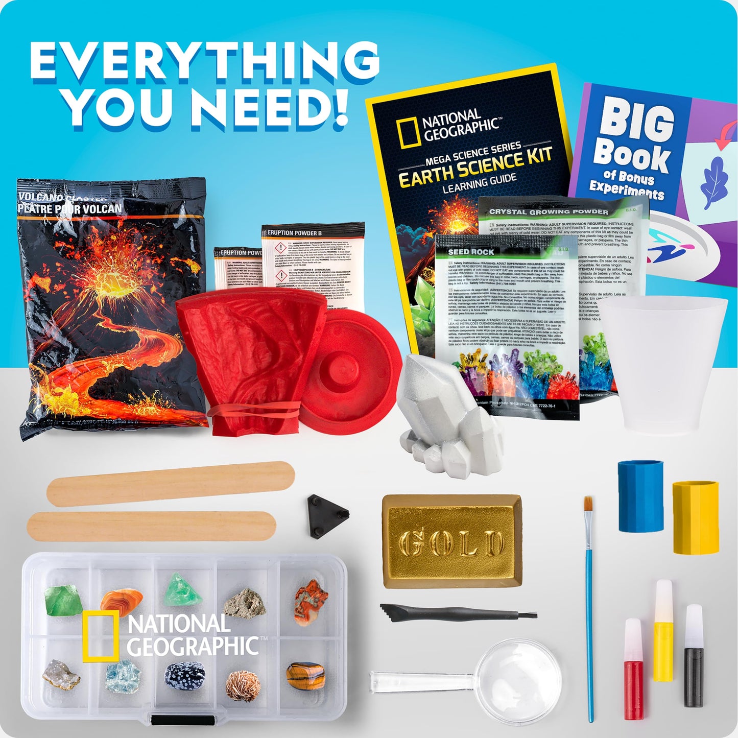 National Geographic Earth Science Kit – 100+ Science Experiments & Activities for Kids, Crystal Growing, Volcano Science Kit, Rock Collection, STEM Project Toy for Boys & Girls (Amazon Exclusive)