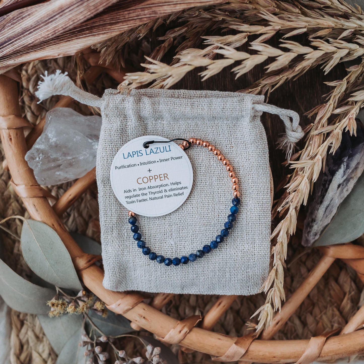 The Blue Yogi Lapis Lazuli & Natural Copper Bead Bracelet for Men & Women – Healing Crystal Energy Bracelet for Protection & Positivity