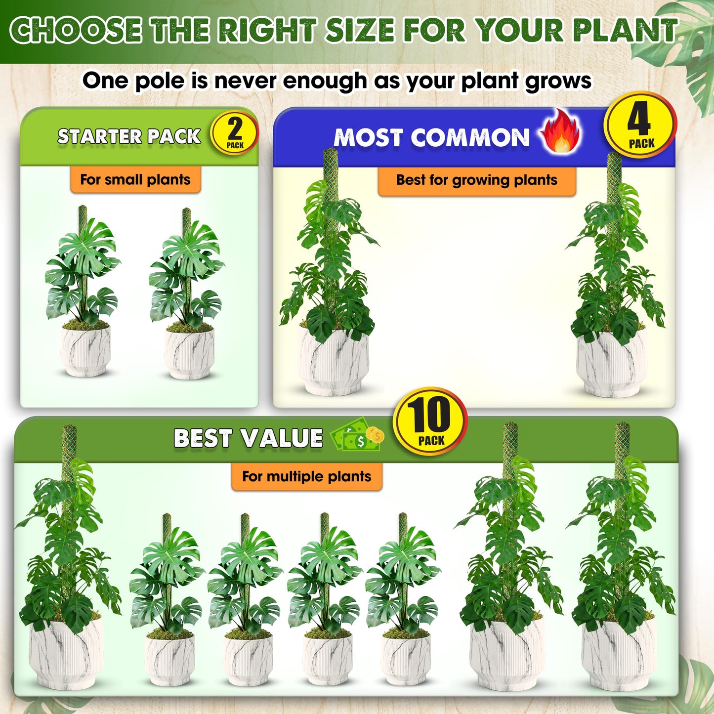 DUSPRO 2 Pack 22" White Stackable Mesh Moss Pole for Plants – Extendable Up to 39", Natural Forest Moss Pole Monstera Plant Support, Moss Stick for Climbing Plants, Indoor Plant Stakes Accessories