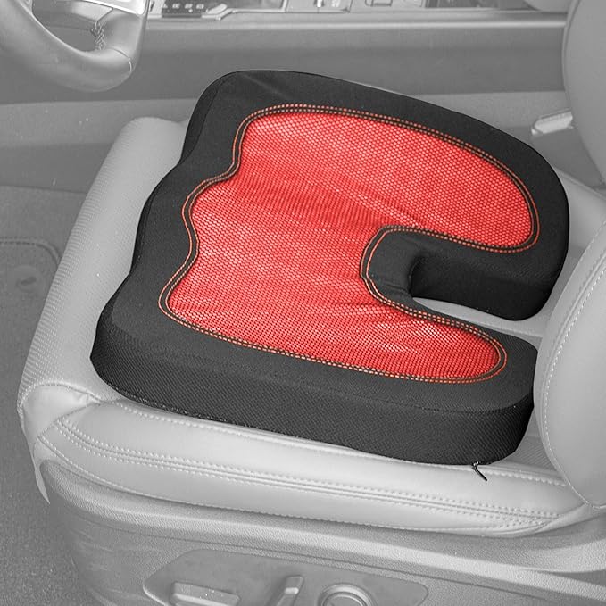 FH Group Universal Fit Memory Foam Seat Cushion for Anywhere - Tailbone Cushion - Coccyx Cushion for Car, Work, and Home Red