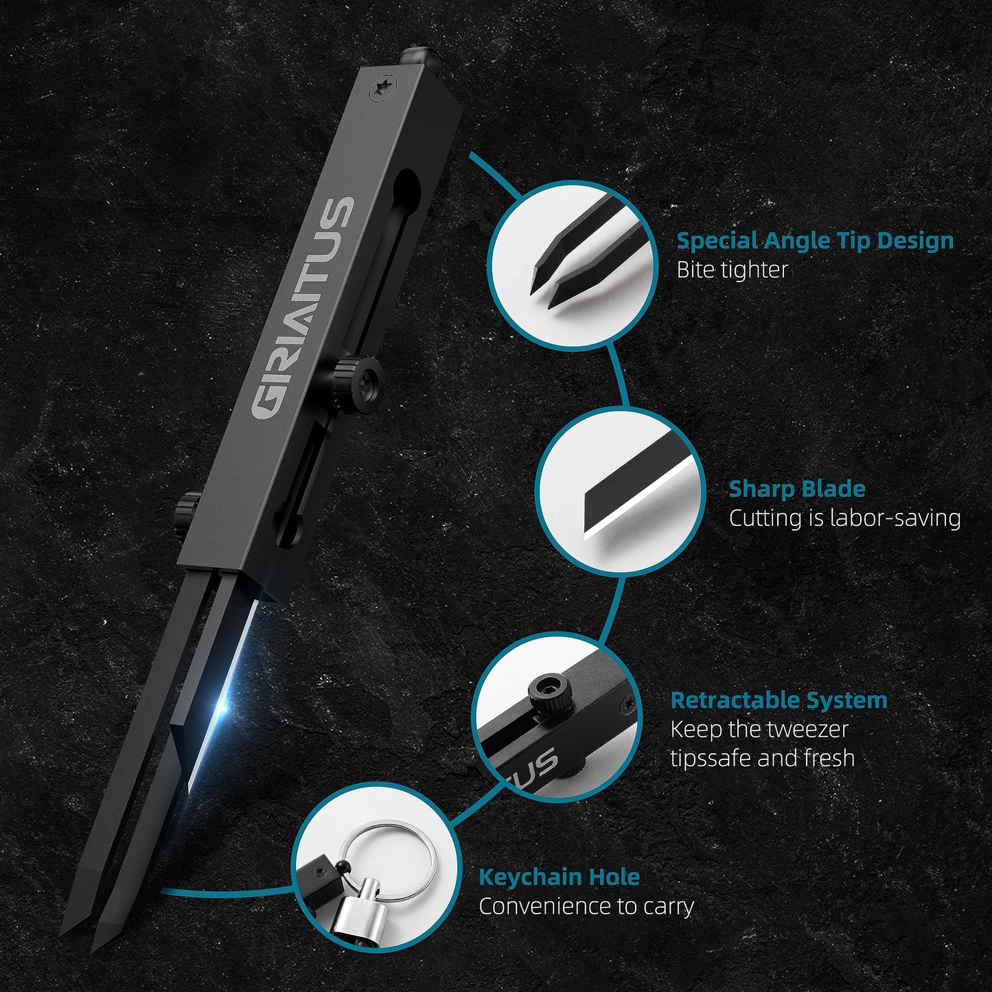 EDC Pocket Knife 2 in1 Keychain Tweezers Precision Multitool Box Cutter Retractable Multi Tool Utility Knife Portable for Splinters, Craft, Jewelry, Soldering, Outdoor Work Men Women Gift (Black)