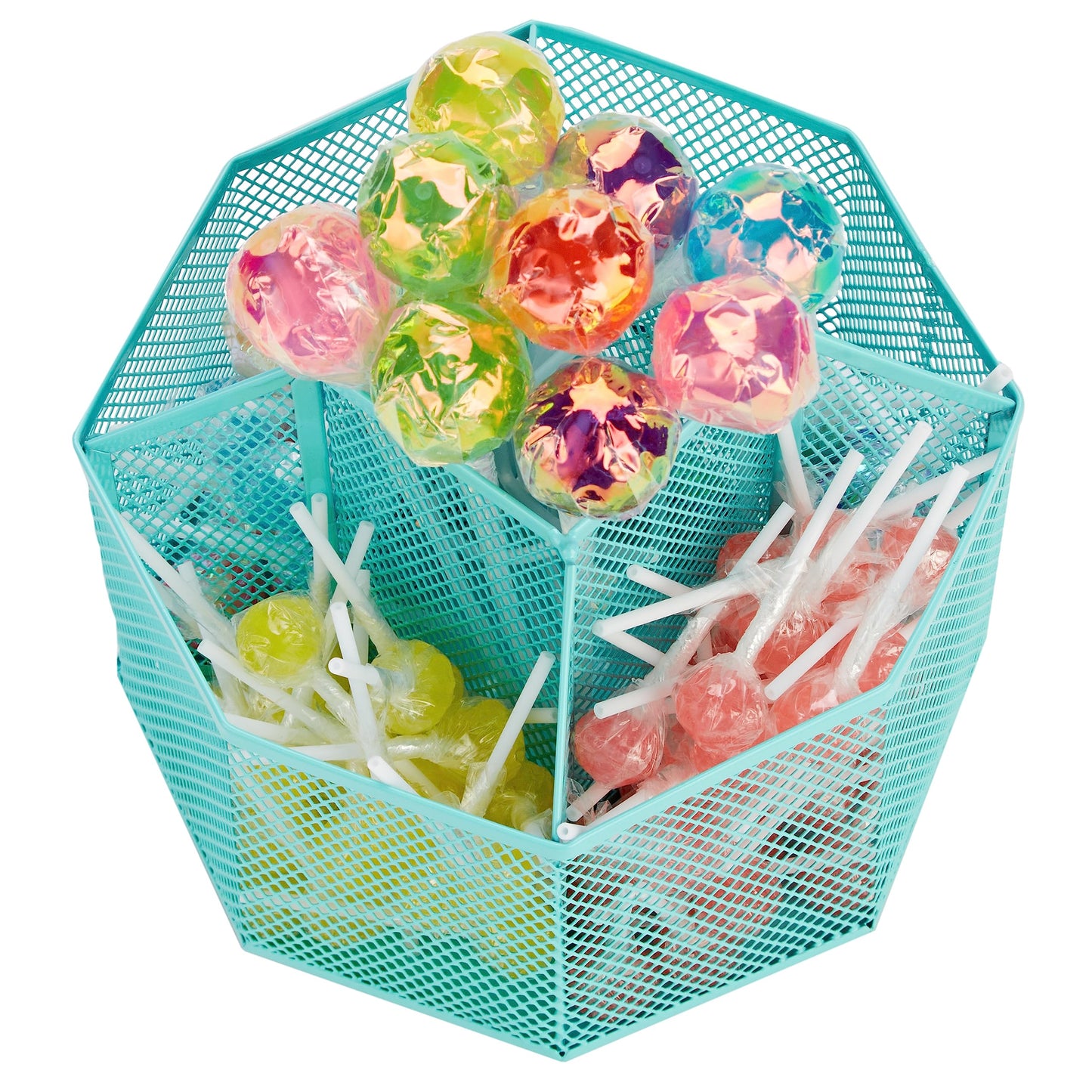 Annova Mesh Desk Organizer Rotate with 5 Compartments Spinning Tidy Candy/Pen Holder Office, Art Supply, Storage, Classroom, Home (Turquoise)